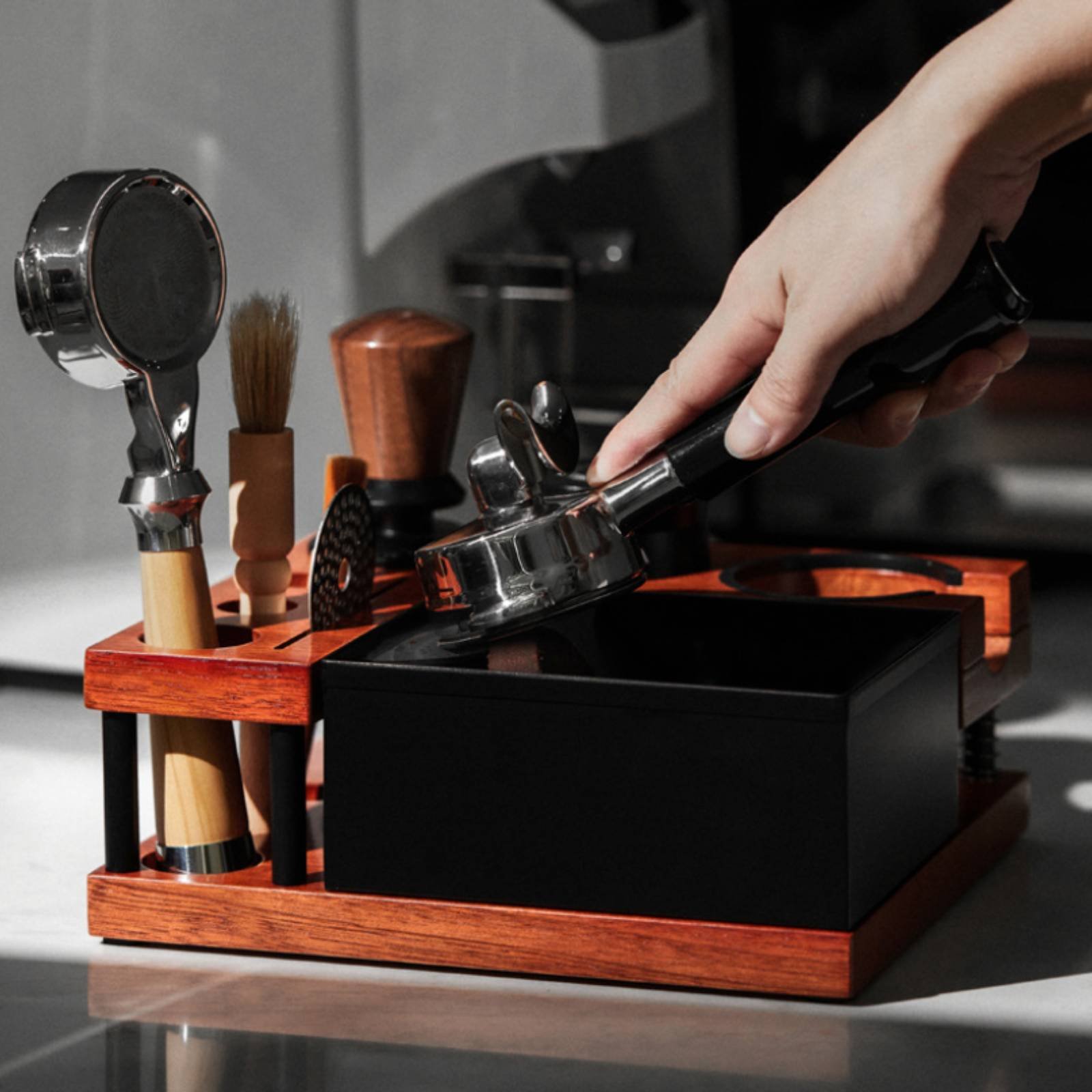 Home Barista - Wood Tamping Station Multi-Function Portafilter Dock