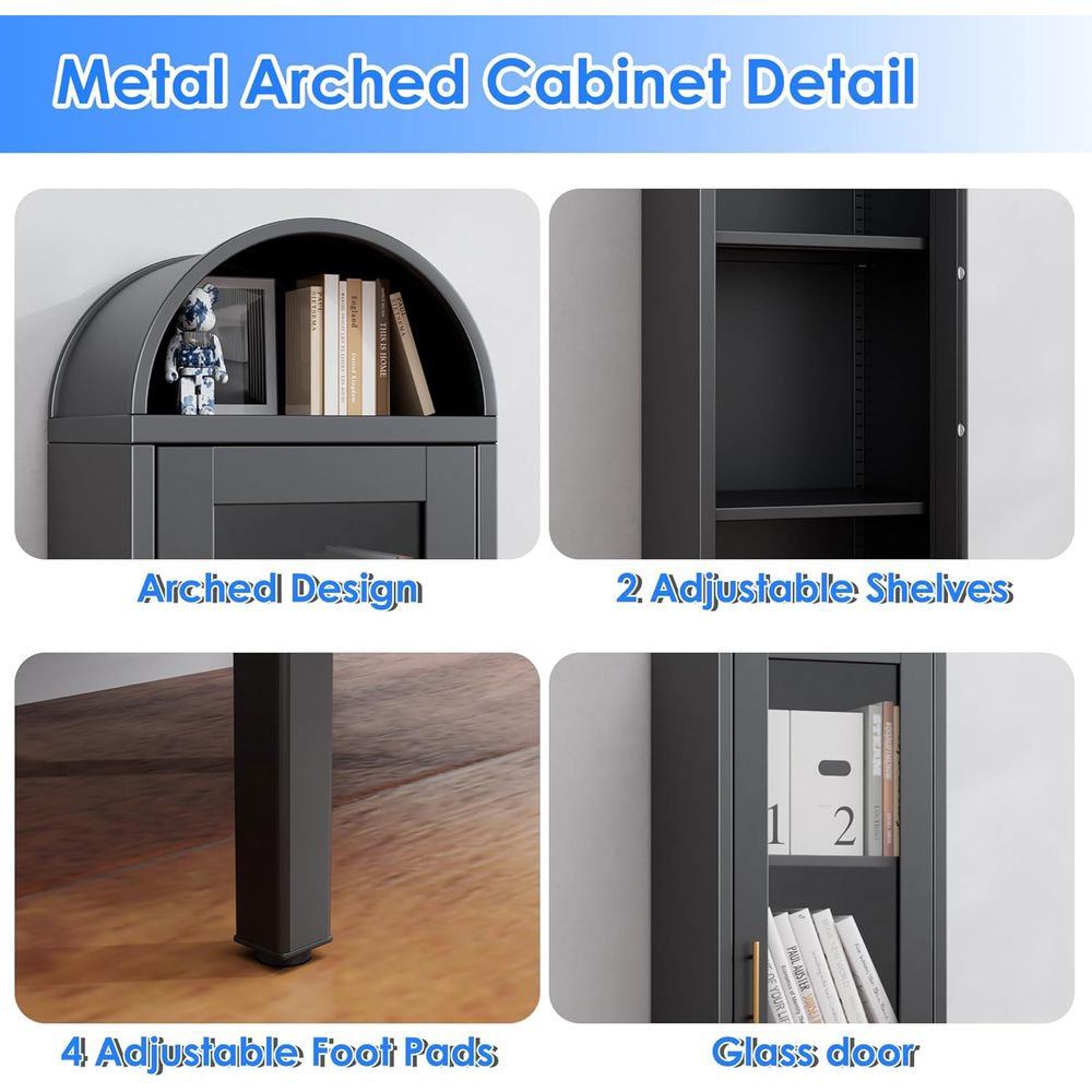 Black Metal Arched Glass Door  - огляд і ціна Home Bar And Cabinet